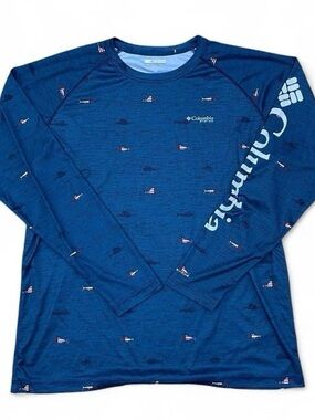 Columbia PFG Blue Swordfish Patterned Long Sleeve Performance Shirt